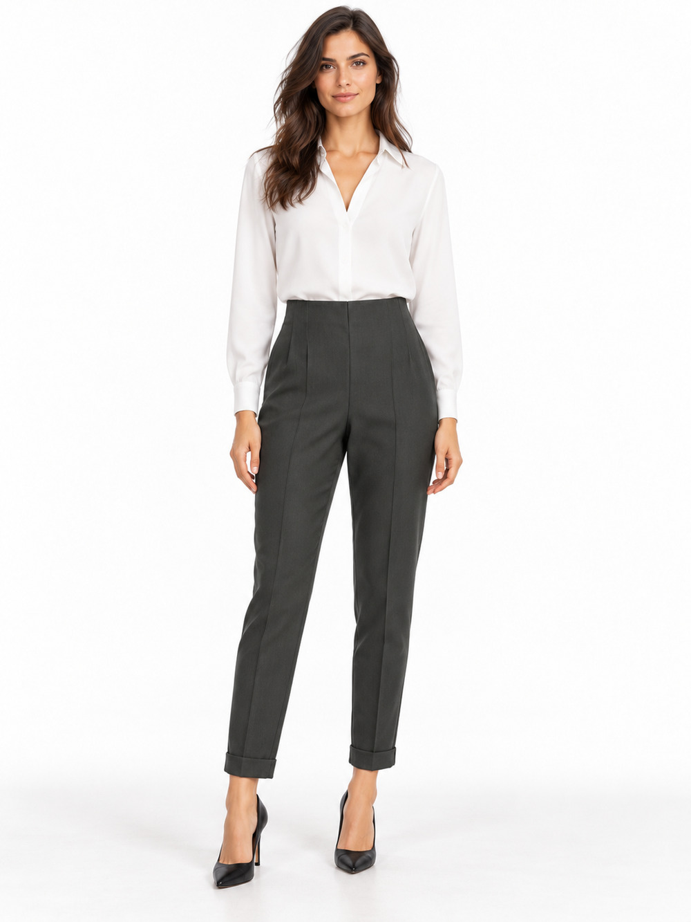 Salvatore Ferragamo Grey High Waisted Pleated Trousers Cigarette Pants IT 42